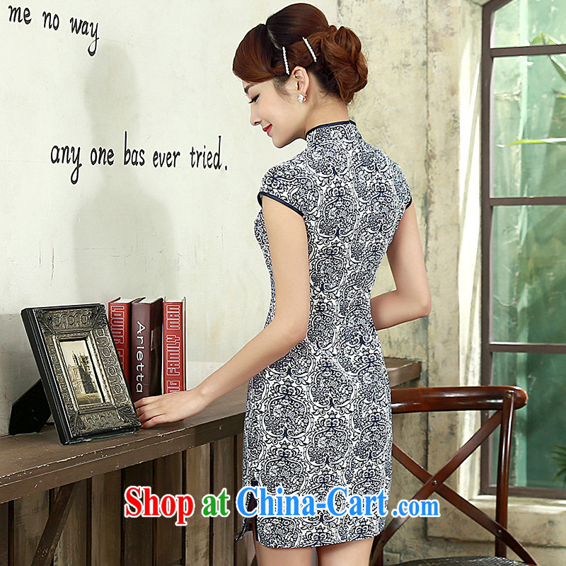 cheongsam dress 2015 new beauty routine in the basket the short, short-sleeved retro dresses Q 1074 dark blue XXL, Jessica (jessica han), online shopping