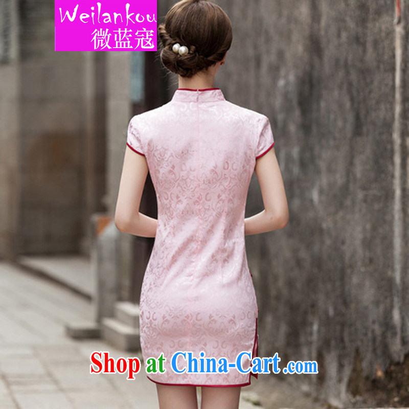 Micro-blue Curtis 2015 summer New Tang with retro improved stylish short, cultivating daily cheongsam dress white L, Ms Audrey EU blue Kou (WEILANKOU), online shopping