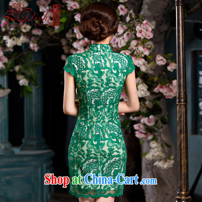Slim li know that green, cheongsam dress summer new lace cheongsam beauty sense of Ms. improved cheongsam retro QLZ Q 15 6064 green, XL pre-sale 10 days, slim Li (Q . LIZHI), online shopping