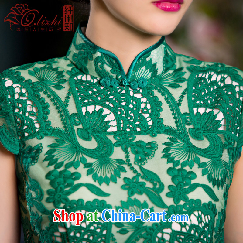 Slim li know that green, cheongsam dress summer new lace cheongsam beauty sense of Ms. improved cheongsam retro QLZ Q 15 6064 green, XL pre-sale 10 days, slim Li (Q . LIZHI), online shopping