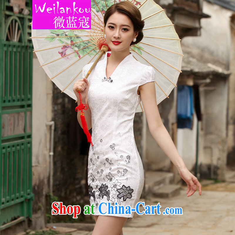 Micro-blue Curtis 2015 new Stylish retro short dresses summer improved cheongsam dress, daily outfit skirt white XXL