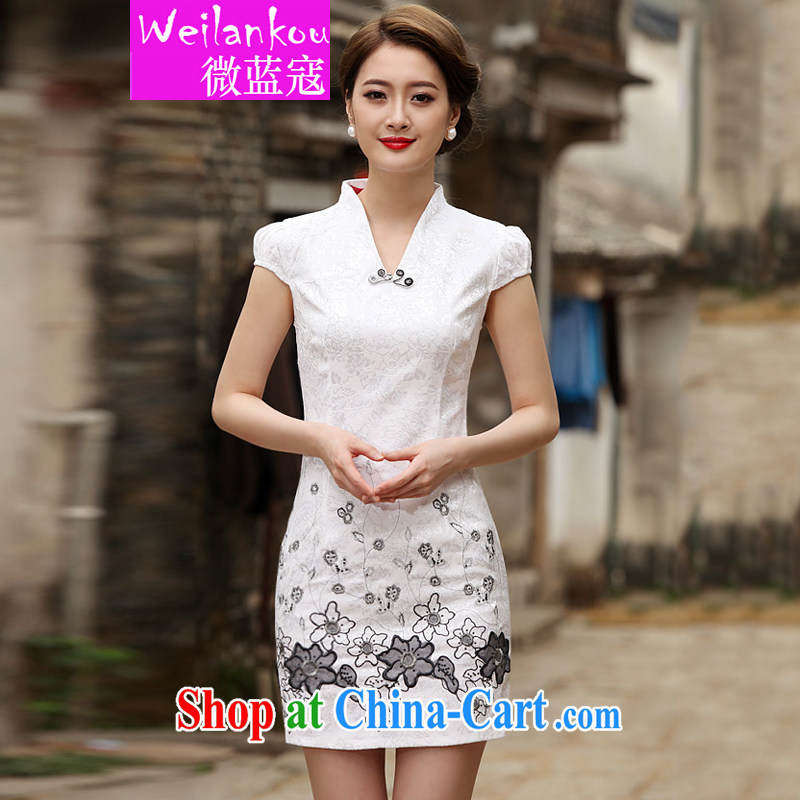 Micro-blue Curtis 2015 new Stylish retro short dresses summer improved cheongsam dress, daily outfit skirt white XXL, Ms Audrey EU blue Kou (WEILANKOU), and, on-line shopping