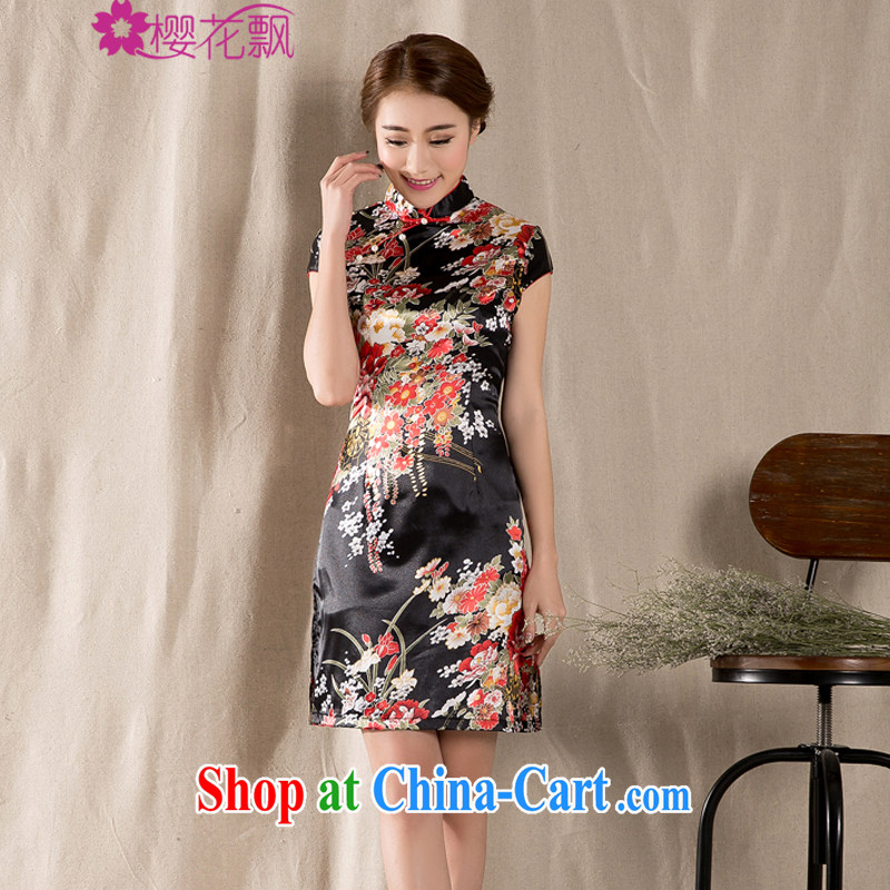 Cherry blossoms (Sakura) drift 2015 new spring and summer short-sleeved Tang with improved cheongsam retro China wind girls dresses wine red XL, the cherry blossoms floating (yinghuapiao), online shopping