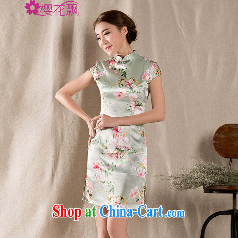 Cherry blossoms floating summer 2015 new, the charge-back stamp arts and cultural Ethnic Wind improved antique cheongsam dress China wind XL, the cherry blossoms floating (yinghuapiao), online shopping