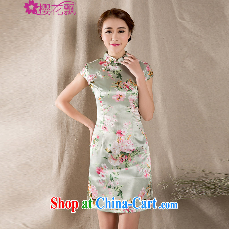 Cherry blossoms floating summer 2015 new, the charge-back stamp arts and cultural Ethnic Wind improved antique cheongsam dress China wind XL, the cherry blossoms floating (yinghuapiao), online shopping