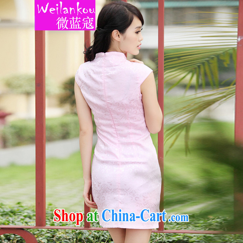 Micro-blue Curtis 2015 cheongsam dress summer summer new stylish short retro stamp beauty dresses, pink XL, Ms Audrey EU blue Kou (WEILANKOU), online shopping
