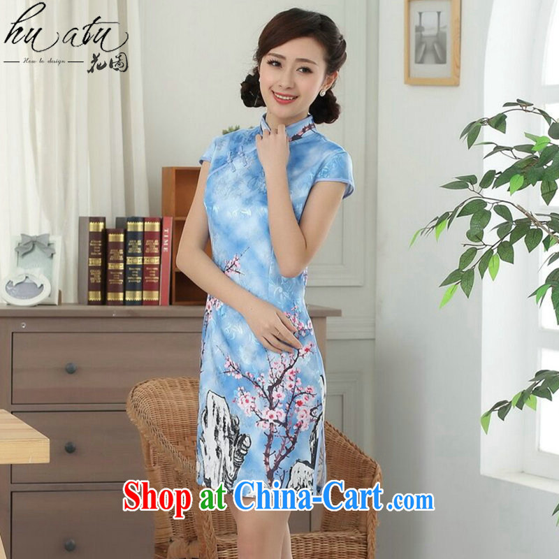 spend the summer Women's clothes new elegance Chinese qipao cotton improved Phillips-head Chinese graphics thin short cheongsam dress such as the color 2 XL, figure, and shopping on the Internet