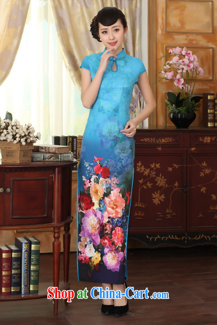 Bin Laden smoke new summer female cheongsam Chinese improved damask water droplets collar short-sleeve cultivating double dinner long robes as shown color 2 XL pictures, price, brand platters! Elections are good character, the national distribution, so why buy now enjoy more preferential! Health