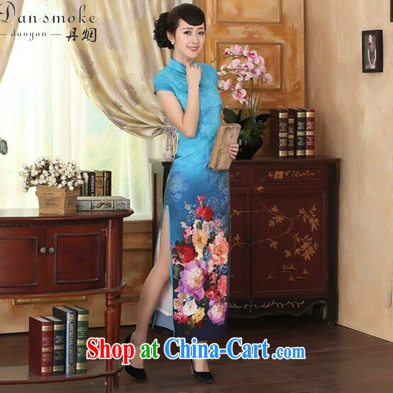 Bin Laden smoke new summer dress cheongsam Chinese improved damask water droplets collar short-sleeve cultivating double dinner long robes as the color 2 XL, Bin Laden smoke, shopping on the Internet