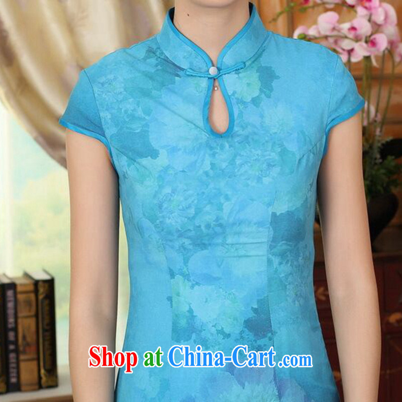 Find Sophie new summer dress cheongsam Chinese improved damask water droplets collar short-sleeve cultivating double dinner long robes as color 2XL, flexible employment, shopping on the Internet