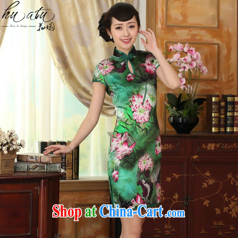 spend the summer dress Lotus Pond Old Shanghai retro upscale silk sauna silk double short-sleeved short cheongsam dress such as the color 2 XL, figure, and, on-line shopping