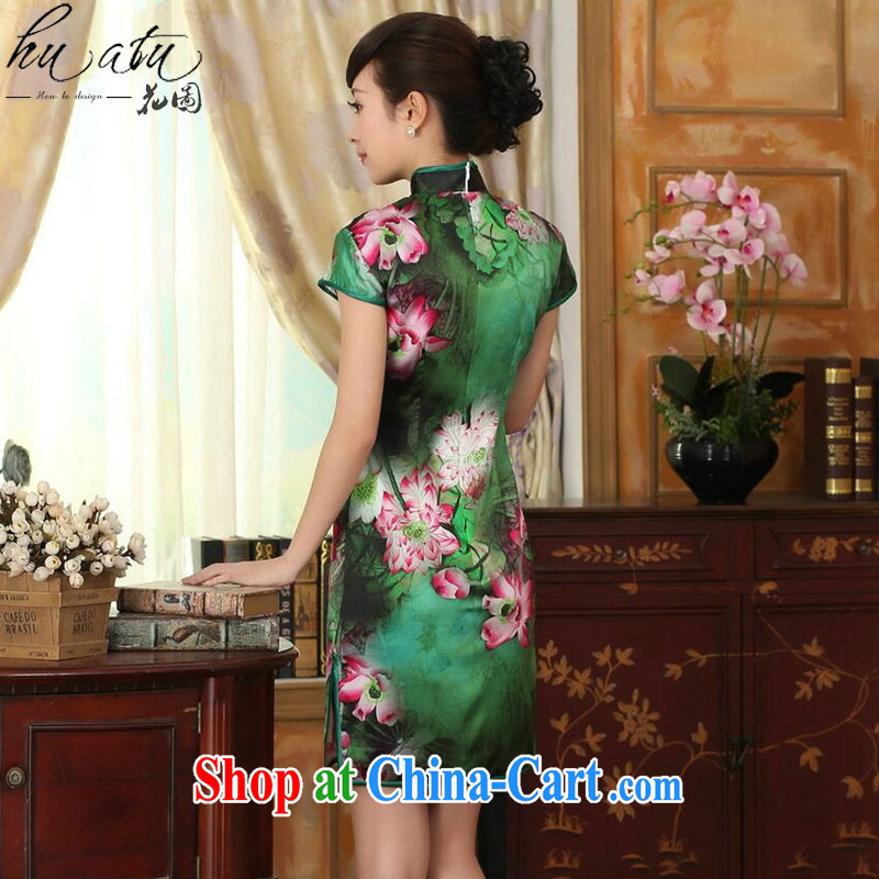 spend the summer dress Lotus Pond Old Shanghai retro upscale silk sauna silk double short-sleeved short cheongsam dress such as the color 2 XL, figure, and, on-line shopping