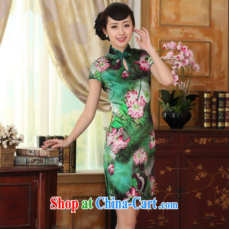 Find Sophie summer dress Lotus Pond Old Shanghai retro upscale silk sauna silk double short-sleeved short cheongsam dress such as the color 2 XL, flexible employment, shopping on the Internet