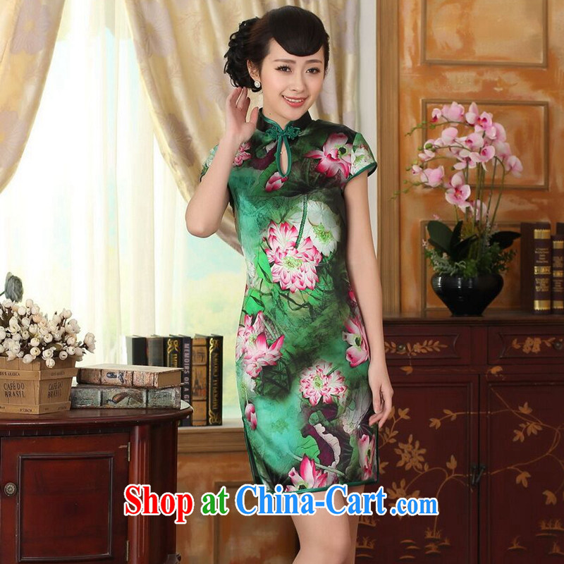 Find Sophie summer dress Lotus Pond Old Shanghai retro upscale silk sauna silk double short-sleeved short cheongsam dress such as the color 2 XL, flexible employment, shopping on the Internet