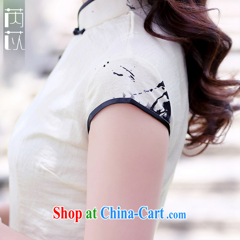 Rawnie/close by 2015 new short-sleeved cotton summer dresses the beauty routine the forklift truck cheongsam dress XXL paintings, close by (Rawnie), shopping on the Internet