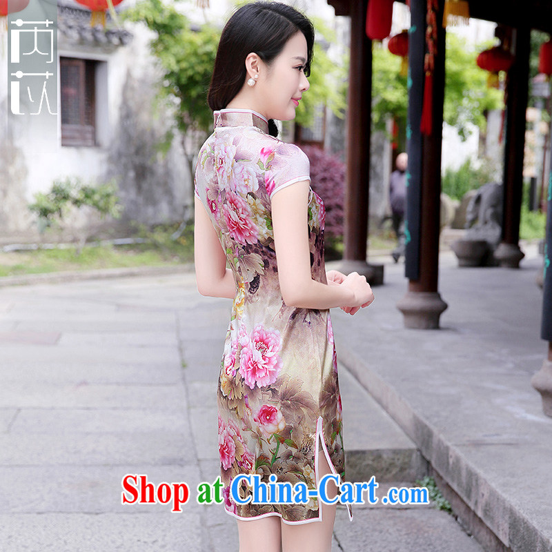 Rawnie/close by summer 2015 new, improved stylish Silk Cheongsam short, Retro beauty daily outfit skirt pink Peony S, close by (Rawnie), online shopping