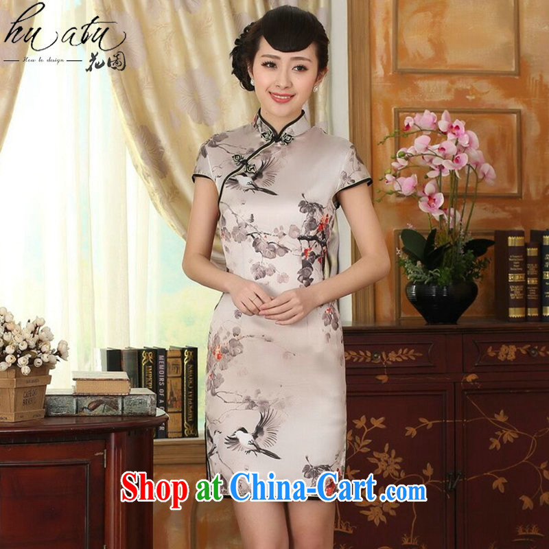 spend the summer Women's clothes silk retro sauna silk poster stretch Satin beauty double-decker short cheongsam Chinese improved dress such as the color 2 XL, figure, and on-line shopping
