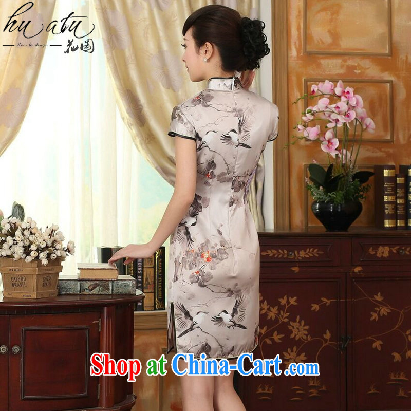 spend the summer Women's clothes silk retro sauna silk poster stretch Satin beauty double-decker short cheongsam Chinese improved dress such as the color 2 XL, figure, and on-line shopping
