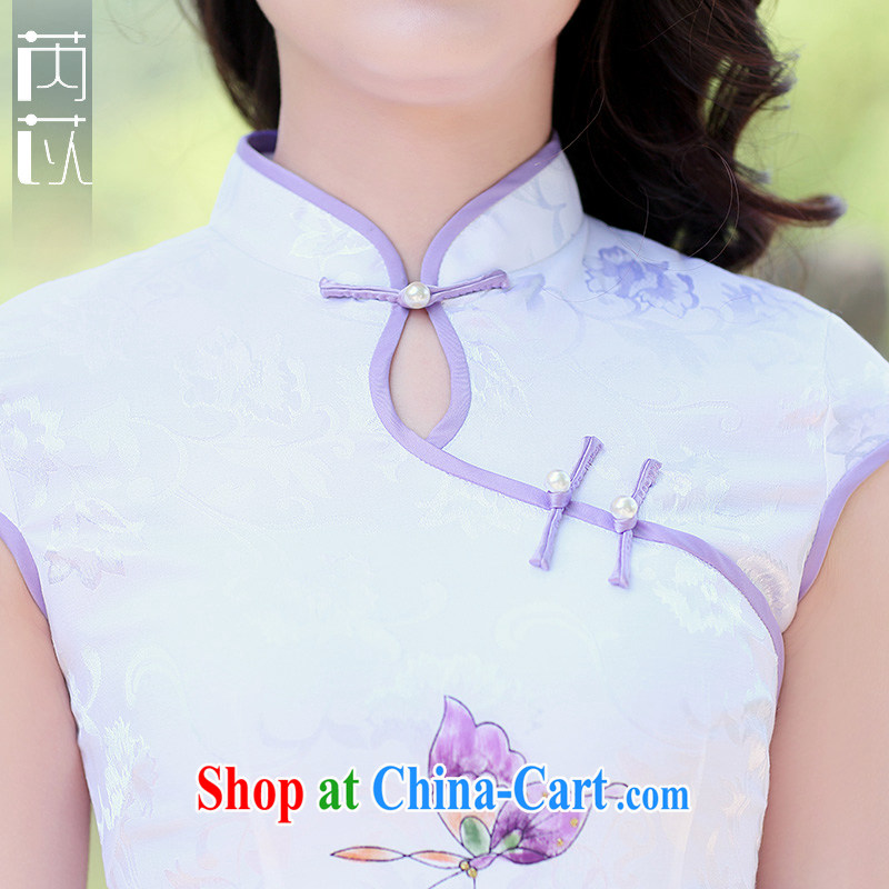 Rawnie/close by summer 2015 new retro short-sleeved cotton cultivating graphics thin improved daily short qipao is a tight purple Peony XXL, close by (Rawnie), online shopping