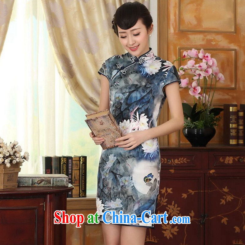 Find Sophie Lotus Pond new summer female Chinese Antique upscale silk sauna silk double dinner short cheongsam as color 2XL, flexible employment, shopping on the Internet