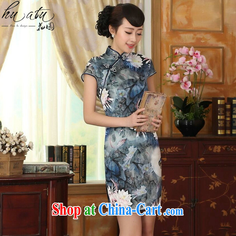 Take the lotus pond new summer female Chinese Antique upscale silk sauna silk double dinner short dresses such as the color 2 XL, spend figure, shopping on the Internet