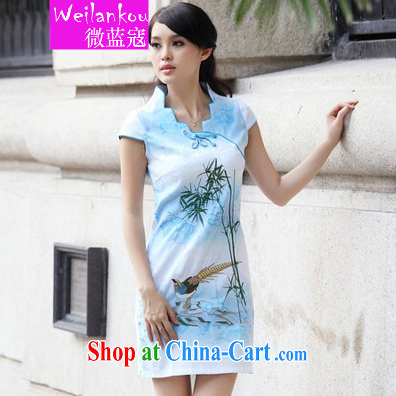 Micro-blue Curtis 2015 New Female with short-sleeve retro cheongsam dress summer fashion dresses pink XL, Ms Audrey EU blue Kou (WEILANKOU), online shopping