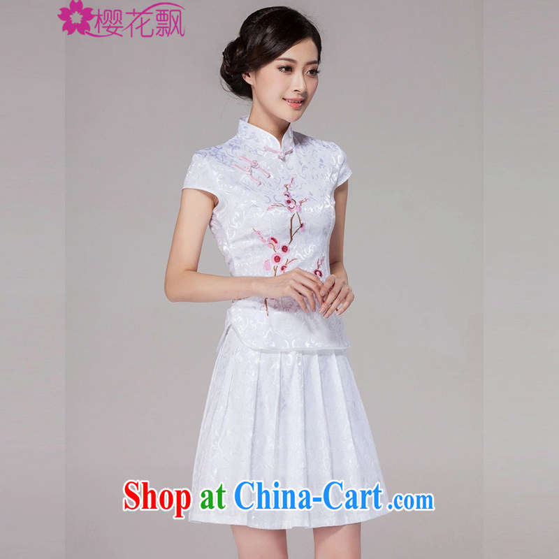 Cherry blossoms floating 2015 spring and summer new female Chinese qipao day-dress high-end retro style two-piece with pink XXL, the cherry blossoms floating (yinghuapiao), online shopping