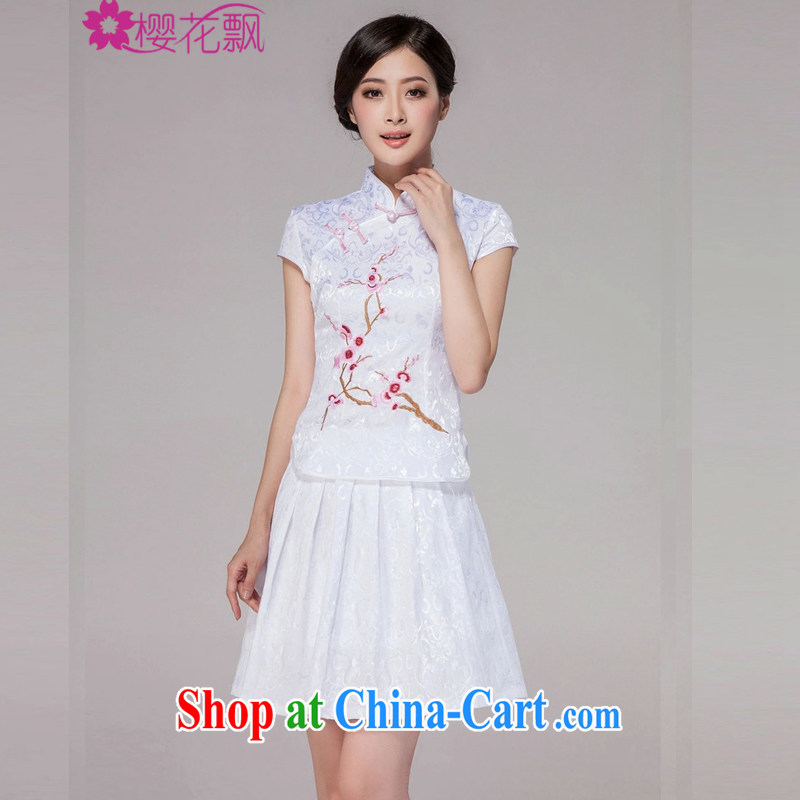 Cherry blossoms floating 2015 spring and summer new female Chinese qipao day-dress high-end retro style two-piece with pink XXL, the cherry blossoms floating (yinghuapiao), online shopping