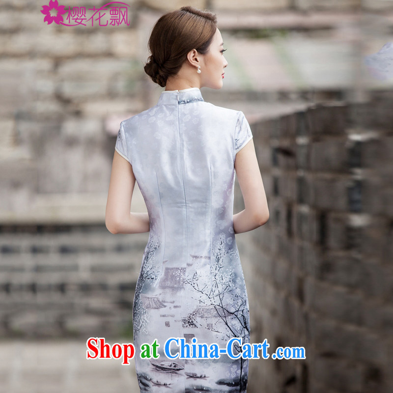 Cherry blossoms floating painting cheongsam dress retro fashion China wind daily outfit XL, cherry blossoms floating (yinghuapiao), and, on-line shopping
