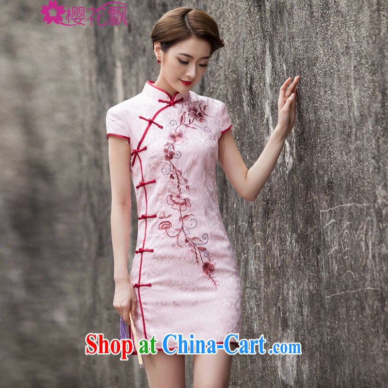 Cherry blossoms floating 2015 spring and summer New Tang with retro improved stylish short, cultivating daily cheongsam dress white L, the cherry blossoms floating (yinghuapiao), online shopping