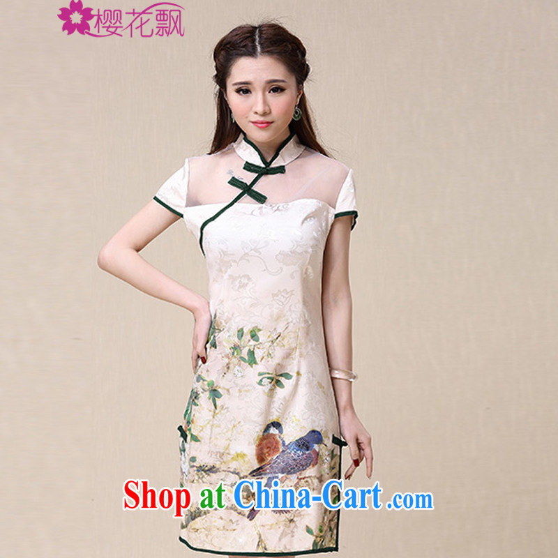 Cherry blossoms (Sakura) drift 2015 spring and summer New China wind National wind cultivating high-end elegant dresses cheongsam dress XL, the cherry blossoms floating (yinghuapiao), shopping on the Internet