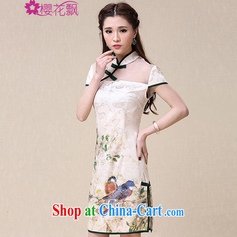 Cherry blossoms (Sakura) drift 2015 spring and summer New China wind National wind cultivating high-end elegant dresses cheongsam dress XL, the cherry blossoms floating (yinghuapiao), shopping on the Internet