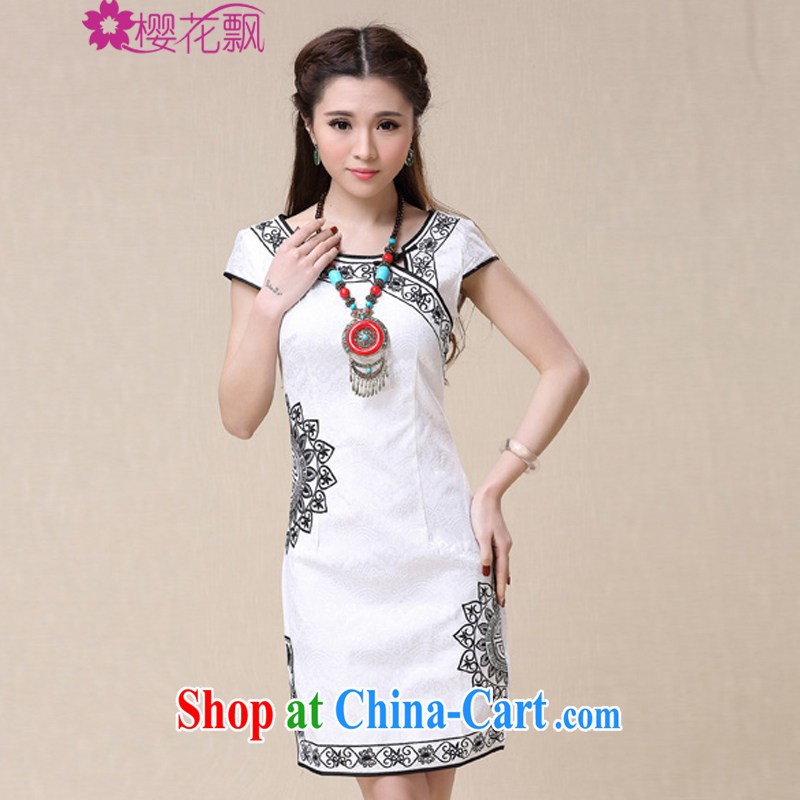 Cherry blossoms (Sakura) float spring 2015 summer China wind ethnic wind and elegant embroidery, cheongsam dress XXL, the cherry blossoms floating (yinghuapiao), shopping on the Internet