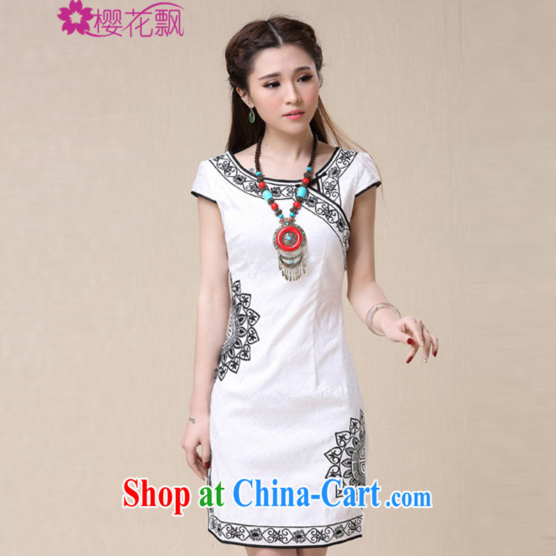 Cherry blossoms (Sakura) float spring 2015 summer China wind ethnic wind and elegant embroidery, cheongsam dress XXL, the cherry blossoms floating (yinghuapiao), shopping on the Internet