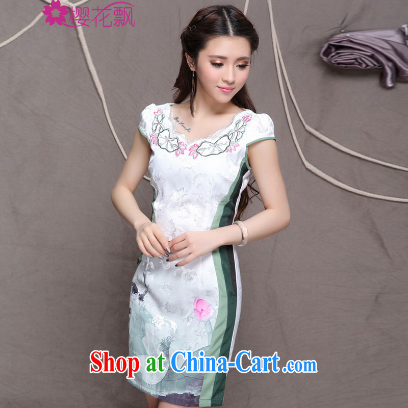 Cherry blossoms floating 2014 summer day, high-end Ethnic Wind and stylish Chinese qipao dress retro beauty graphics thin cheongsam XXL, the cherry blossoms floating (yinghuapiao), shopping on the Internet