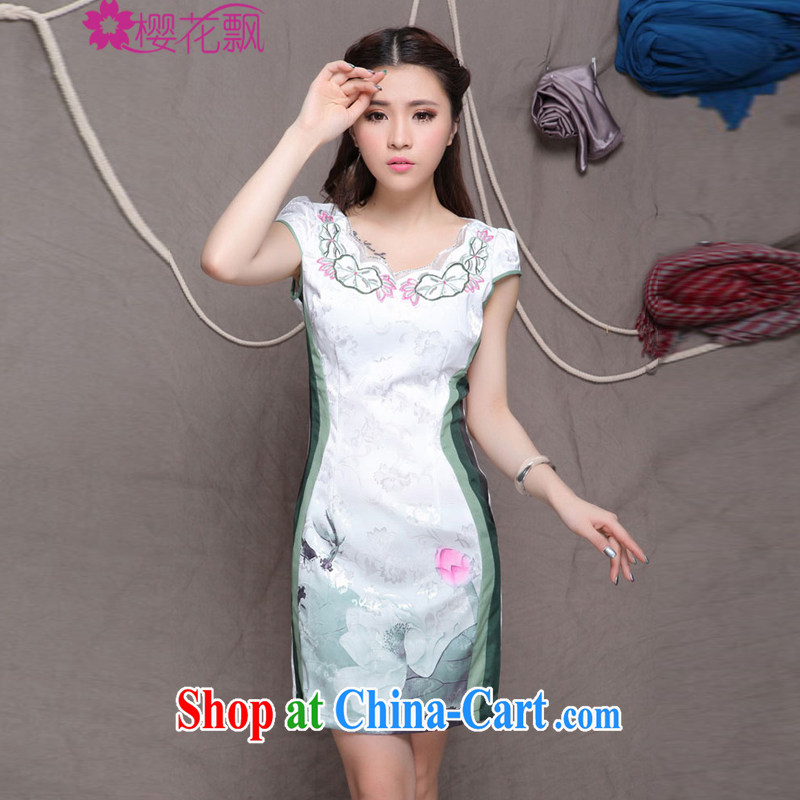 Cherry blossoms floating 2014 summer day, high-end Ethnic Wind and stylish Chinese qipao dress retro beauty graphics thin cheongsam XXL, the cherry blossoms floating (yinghuapiao), shopping on the Internet