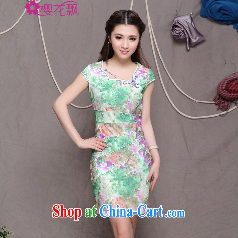 Cherry blossoms floating 2015 New China wind stylish Ethnic Wind and refined improved cheongsam dress elegance blue XL, the cherry blossoms floating (yinghuapiao), online shopping
