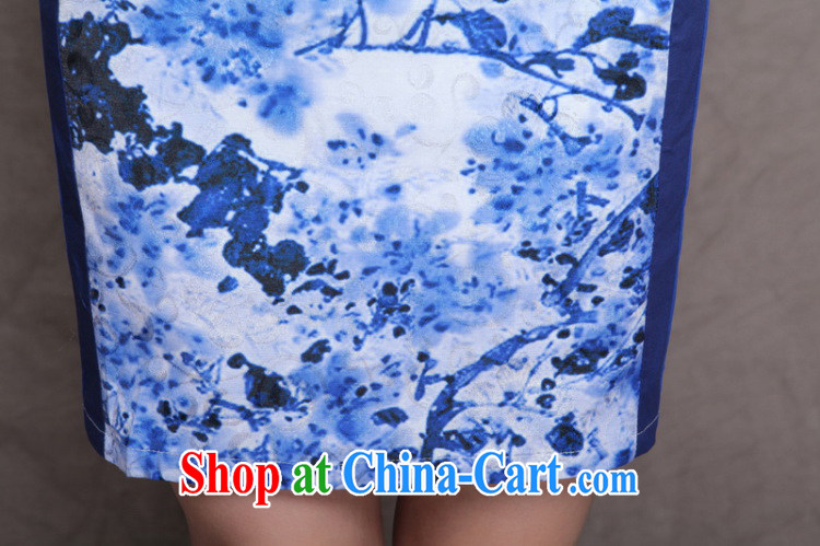 Cherry blossoms floating Chinese wind graphics thin cheongsam dress embroidered high-end ethnic wind and stylish Chinese qipao dress summer blue S pictures, price, brand platters! Elections are good character, the national distribution, so why buy now enjoy more preferential! Health