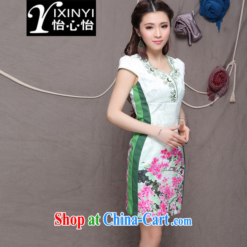 Cherry blossoms floating Chinese wind graphics thin cheongsam dress embroidered high-end ethnic wind and stylish Chinese qipao dress summer blue S, the cherry blossoms floating (yinghuapiao), online shopping