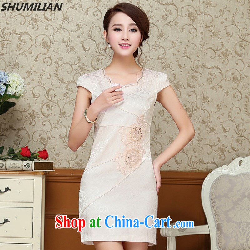 Mrs M, summer 2015 with new stylish beauty graphics thin petal collar embroidered cheongsam pink XXL, Mrs M land (SHUMILIAN), shopping on the Internet