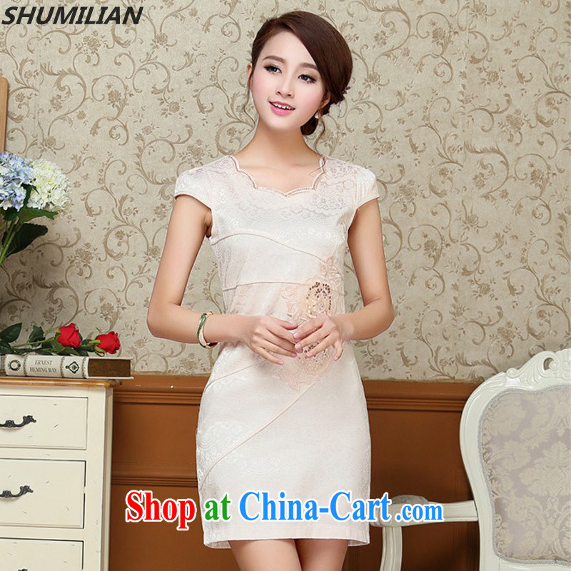 Mrs M, summer 2015 with new stylish beauty graphics thin petal collar embroidered cheongsam pink XXL, Mrs M land (SHUMILIAN), shopping on the Internet