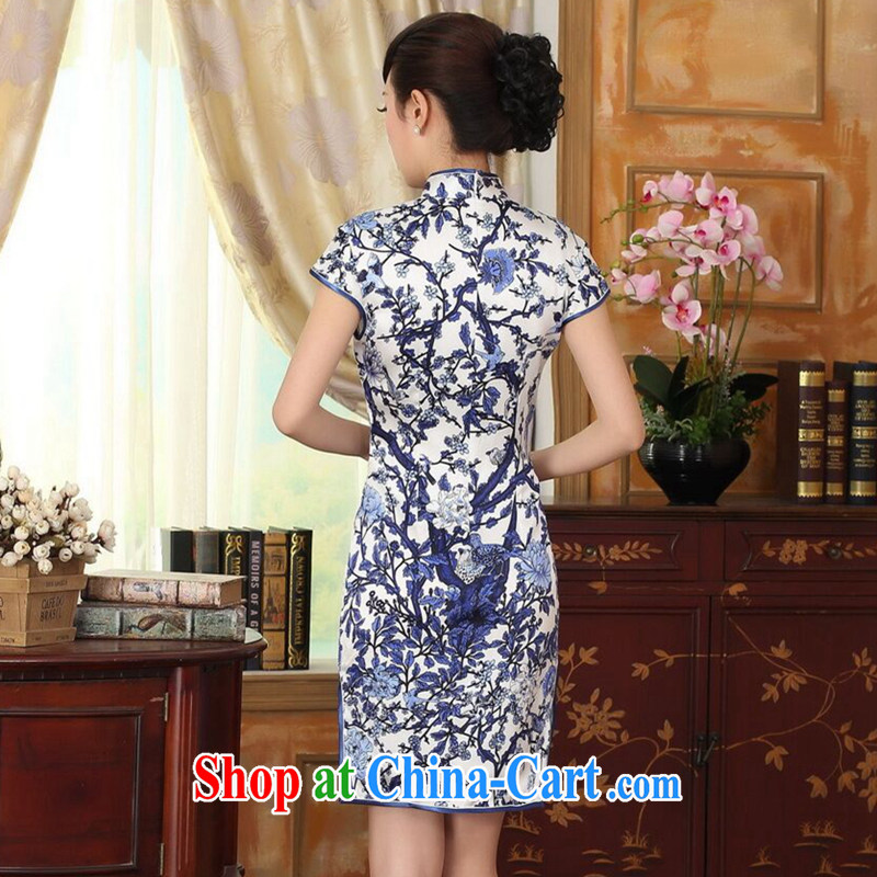 Find Sophie summer girl with blue and white porcelain beauty stretch Satin Silk Dresses Chinese improved retro silk double short dresses such as the color 2 XL, flexible employment, shopping on the Internet