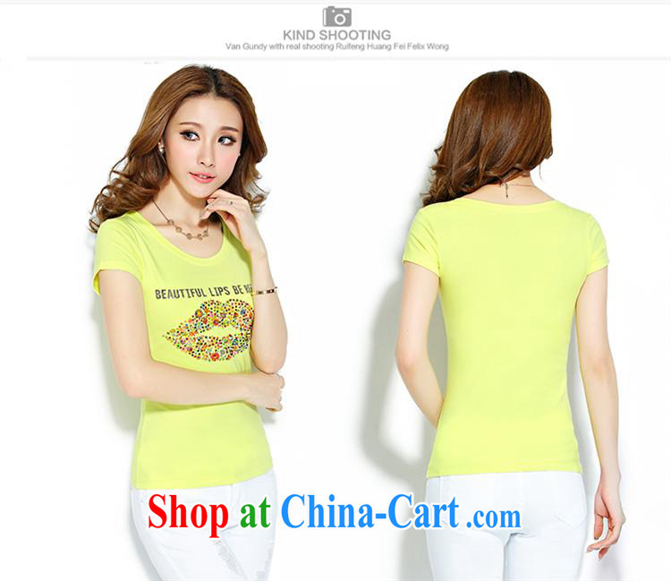 hamilton 2015 summer New Beauty T-shirt Han version with half sleeve T-shirts lips stamp short sleeve girls T-shirt yellow XL pictures, price, brand platters! Elections are good character, the national distribution, so why buy now enjoy more preferential! Health
