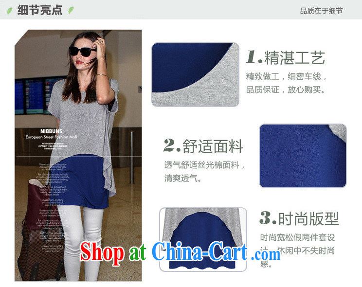 Korean summer new leave two long T shirts loose the code with graphics thin short-sleeved sweater girls blue with gray - Leave two XXXXL pictures, price, brand platters! Elections are good character, the national distribution, so why buy now enjoy more preferential! Health