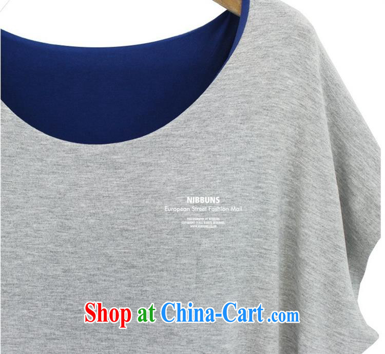 Korean summer new leave two long T shirts loose the code with graphics thin short-sleeved sweater girls blue with gray - Leave two XXXXL pictures, price, brand platters! Elections are good character, the national distribution, so why buy now enjoy more preferential! Health