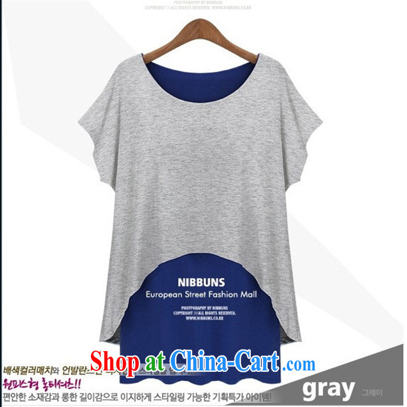 Korean summer new leave of two long, T shirts loose the code with graphics thin short-sleeved sweater girls blue with gray - leave of two part XXXXL, blue rain bow, and, on-line shopping