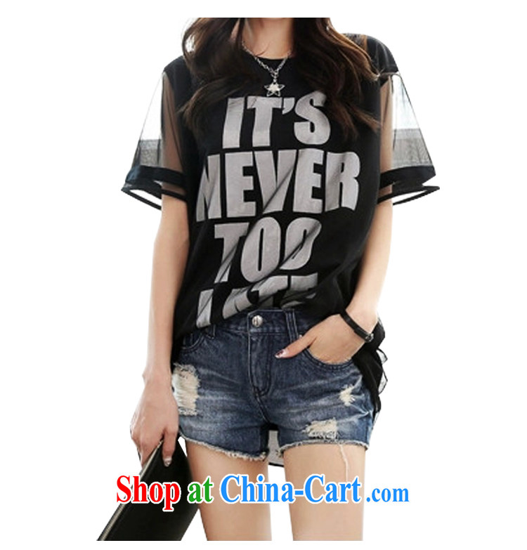 Hami Korean version summer 2015 new women with short-sleeved letter solid shirt female nets stitching loose T shirts black XL pictures, price, brand platters! Elections are good character, the national distribution, so why buy now enjoy more preferential! Health