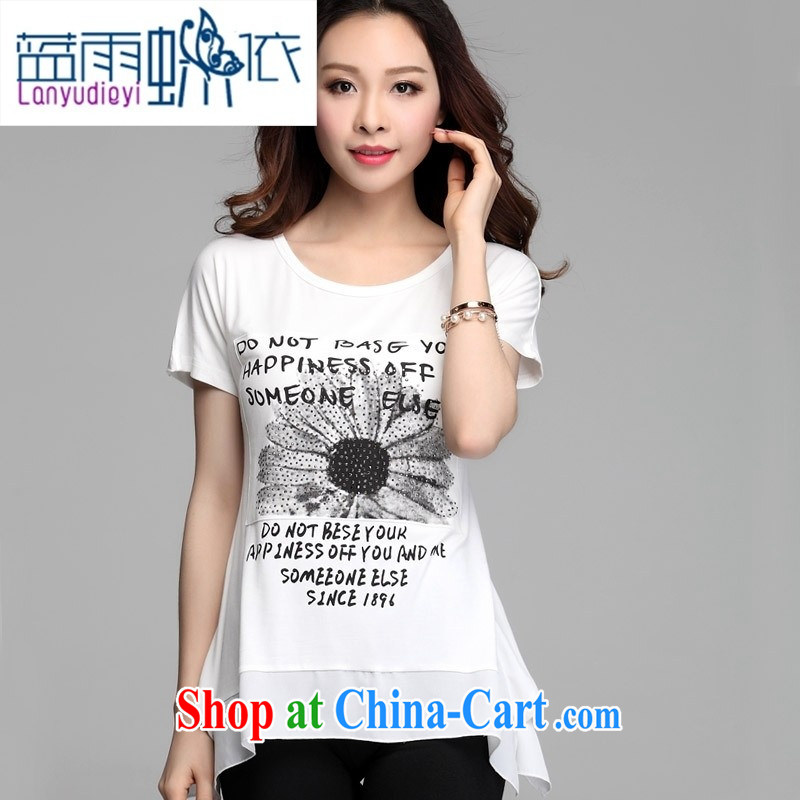 hamilton 2015 summer new Korean loose the code female short-sleeved stamp T shirts solid shirt female white 2 XL, blue rain bow, and shopping on the Internet