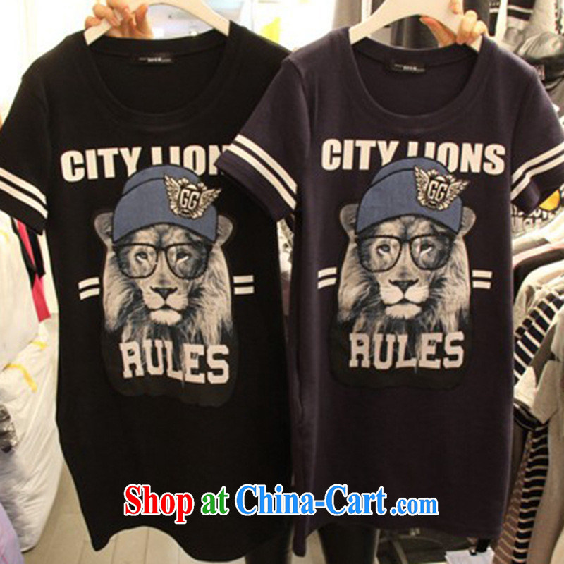 The Dongdaemun Lion glasses, long, stamp duty T shirt graphics thin T-shirt female T shirts female black XL (through 130 jack), a blue rain bow, and, on-line shopping