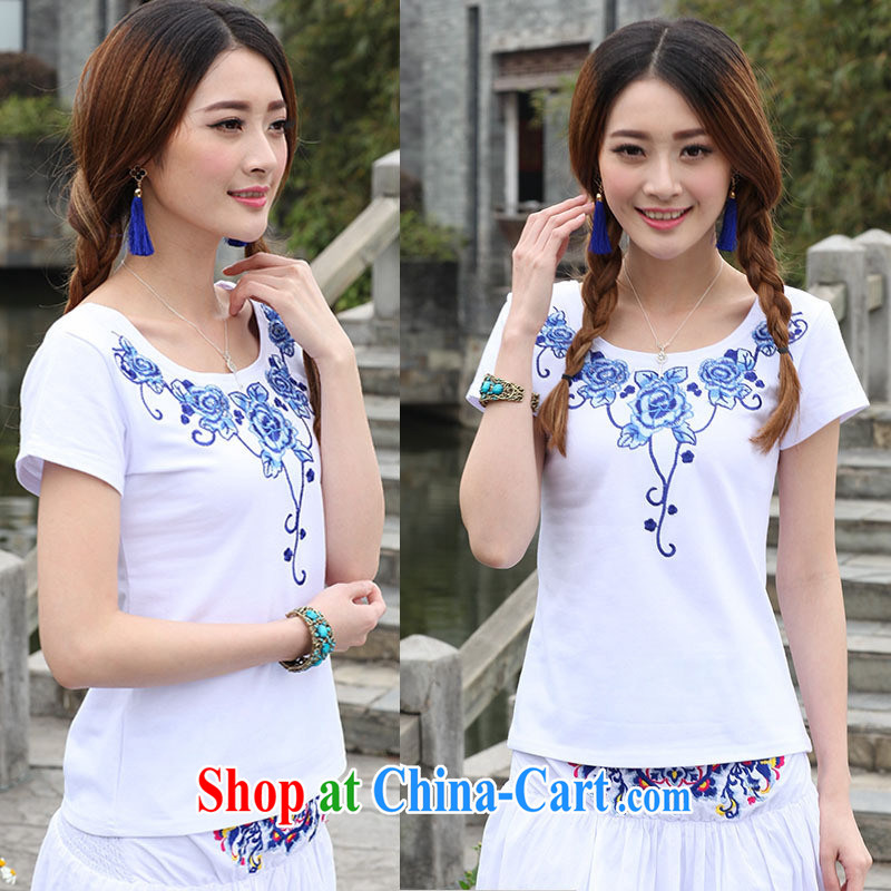 Elections, as soon as possible new embroidery T-shirt girls summer ethnic wind female short-sleeved embroidered T-shirt girls 9872 XL, blue rain bow, and shopping on the Internet